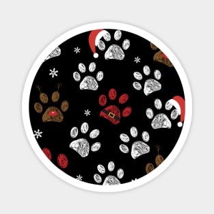 Paw prints with santa claus, deer and red hat Magnet